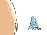  ^_^ blonde_hair chibi closed_eyes creature crossover gen_3_pokemon naname_ushiro pokemon pokemon_(creature) rumia simple_background touhou trait_connection wavy_mouth white_background wynaut 