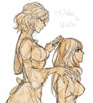  2girls artist_request character_name comb dress eyes_closed frilled_dress frills frilly_dress hand_on_another's_shoulder hildegard_von_krone long_hair monochrome multiple_girls ribbon soul_calibur soul_calibur_v soulcalibur_v viola_(soul_calibur) viola_(soulcalibur) 