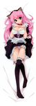  absurdres animal_ears apron black_legwear blue_eyes breasts cat_ears cat_tail cleavage copyright_request corset covered_nipples dakimakura full_body garters hands_together highres kamino_ryuuya large_breasts light_smile long_hair lying maid on_back over-kneehighs own_hands_together panties pantyshot pink_hair pink_panties skirt skirt_lift solo tail thigh_gap thighhighs underwear 