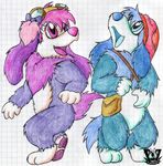  blue_eyes blue_fur bow canine crayon disney dog drawing duo eyewear female fluppy_dogs fur goggles graph_paper hat male mammal pink_eyes pink_fur pouch purple_fur stanley tippi valery91thunder 