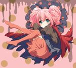  aqua_eyes cape charlotte_(madoka_magica) mahou_shoujo_madoka_magica negiko personification pink_hair polka_dot sleeves_past_wrists thighhighs twintails 