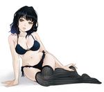  arm_support black_hair bra breasts cleavage full_body grey_eyes highres hips lingerie lips lying medium_breasts navel no_shoes null_(chronix) on_side original panties parted_lips side-tie_panties sketch solo strap_gap striped striped_legwear thighhighs underwear underwear_only vertical-striped_legwear vertical_stripes wide_hips 