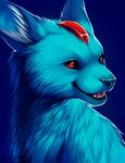  ambiguous_gender blue_background blue_fur blue_theme canine carbuncle falvie final_fantasy fur gem jewel mammal plain_background red_eyes solo video_games wolf 