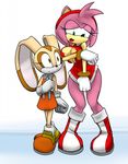  big_breasts boots breast_expansion breasts brown_eyes clothing couple cream_the_rabbit expansion female gloves green_eyes hedgehog lagomorph lapine mammal rabbit rodent sega skirt sonic_(series) torn_clothing 
