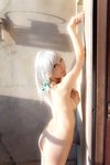  asian ass bare_feet breast_grab breasts cosplay female grabbing highres izayoi_sakuya lenfried looking_back nude photo sideboob silver_hair solo touhou 