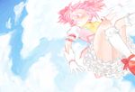  bow cloud drawr falling frills gloves hair_bow kaname_madoka magical_girl mahou_shoujo_madoka_magica no+bi= open_mouth pink_eyes pink_hair sky solo 
