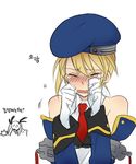  bare_shoulders beret blazblue blonde_hair blush chibi chibi_inset crying gii gloves hat korean nago necktie noel_vermillion rachel_alucard short_hair six_(fnrptal1010) tears translated uniform 