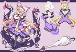  ass back blonde_hair breasts cleavage dress eyes gap hair_ribbon hat koumajou_densetsu koumajou_densetsu_2 letterboxed long_hair medium_breasts multiple_views purple_dress purple_eyes pz ribbon smile touhou umbrella very_long_hair yakumo_yukari 