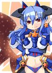  blue_hair horns long_hair navel pointy_ears red_eyes reku shinrabanshou solo yoru_maou_belpheria 