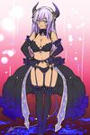  aqua_eyes black_bra black_panties boots bra bracelet breasts cleavage demon_girl demon_tail elbow_gloves fingerless_gloves flat_color garter_belt gloves highres horns houtengeki jewelry lingerie long_hair medium_breasts navel open_mouth original panties silver_hair smile solo spiked_bracelet spikes tail thigh_boots thighhighs underwear 