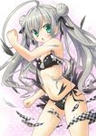  :o ahoge black_bra black_panties blush bra checkered checkered_bra checkered_panties double_bun green_eyes haiyore!_nyaruko-san huge_ahoge kamen_rider kamen_rider_fourze kamen_rider_fourze_(series) lingerie long_hair nyarlathotep_(nyaruko-san) open_mouth panties pose silver15 silver_hair solo torn_clothes twintails underwear underwear_only 