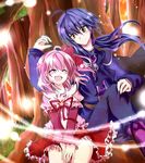  ^_^ blue_hair eyes_closed fuupu genderswap gold_eyes kirby kirby_(character) long_hair meta_knight personification pink_hair short_hair yellow_eyes 