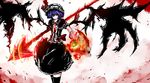  bad_id bad_pixiv_id bow fang fire hat morise purple_hair red_eyes remilia_scarlet solo spear_the_gungnir thighhighs touhou wings 