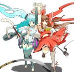  adnod armpits bad_id bad_pixiv_id crossover full_body hakurei_reimu hatsune_miku hatsune_miku_(append) highres long_hair multiple_girls thighhighs touhou transparent_background very_long_hair vocaloid vocaloid_append 