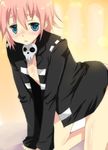  all_fours androgynous blue_eyes blush bottomless crona_(soul_eater) jacket makenshi_chrona pink_hair short_hair soul_eater 