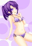  bad_id bad_pixiv_id bikini chiiutsu_(cheewts) highres navel original ponytail purple_eyes purple_hair short_hair solo swimsuit 