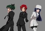  an-bl aoki_reika artoria_pendragon_(all) cosplay emiya_kiritsugu emiya_kiritsugu_(cosplay) fate/stay_night fate/zero fate_(series) formal grey_background hino_akane_(smile_precure!) irisviel_von_einzbern irisviel_von_einzbern_(cosplay) midorikawa_nao multiple_girls pant_suit pantyhose precure saber saber_(cosplay) season_connection smile_precure! smoking suit 