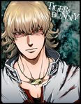  barnaby_brooks_jr blonde_hair copyright_name glasses jacket jewelry kkkrrrooo male_focus necklace red_jacket solo tiger_&amp;_bunny 