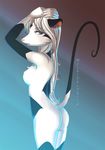  anthro blue_eyes breasts butt cute ear_piercing female hair long_hair looking_at_viewer looking_back mammal michithethird mouse nipples nude petite piercing rodent solo 