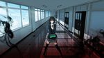  bad_id bad_pixiv_id black_hair black_legwear hallway haz_first_music highres holding indoors light_rays mop necktie original pov school_uniform skirt solo standing sunbeam sunlight thighhighs window 