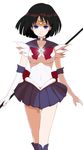  back_bow bishoujo_senshi_sailor_moon black_hair blue_eyes boots bow brooch choker gloves holding holding_staff jewelry kikki pleated_skirt purple_sailor_collar purple_skirt red_bow ribbon sailor_collar sailor_saturn sailor_senshi_uniform short_hair silence_glaive skirt solo staff star star_choker thigh_gap tiara tomoe_hotaru white_background white_gloves 