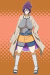  absurdres bootyan breasts female fishnets full_body highres long_coat longcoat looking_at_viewer mitarashi_anko naruto ninja purple_hair skirt solo standing 