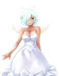  aqua_hair bare_shoulders blue_hair breasts cleavage dark_skin dha dress facial_mark hair_over_one_eye highres kami_nomi_zo_shiru_sekai medium_breasts mercurius_(kaminomi) solo transparent_background wings 