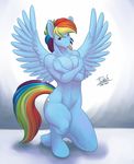  anthro anthrofied big_breasts breasts cutie_mark equine female freckles freckles_(artist) friendship_is_magic hair invalid_tag mammal mane multi-colored_hair my_little_pony navel pegasus plain_background pose rainbow_dash_(mlp) rainbow_hair rainbow_tail solo tongue tongue_out white_background wings 