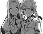  artoria_pendragon_(all) bad_id bad_pixiv_id fate/zero fate_(series) formal greyscale h2so4 irisviel_von_einzbern long_hair looking_at_viewer monochrome multiple_girls necktie saber sketch suit 