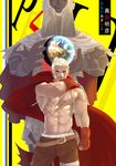  earth highres looking_at_viewer male_focus muscle persona persona_3 persona_4:_the_ultimate_in_mayonaka_arena sanada_akihiko scar smile solo standing white_hair yukikaseni 