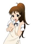  apron brown_eyes brown_hair foreshortening fukuoka_katsumi long_hair ponytail punching solo taneshima_popura working!! 