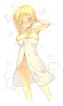  blonde_hair blush breasts copyright_request fbc large_breasts looking_at_viewer naked_towel simple_background smile solo steam towel white_background 