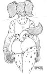  big_butt black_and_white bracelet butt clothed clothing dressed female hair hyena jenna_kutu jewelry ken_sample long_hair mammal monochrome pawpads pigtails shorts spots spotted_hyena tail_clothing wide_hips 