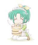  blush chibi closed_eyes eating green_hair lowres maid maid_headdress midorikawa_nao ohitsu pantyhose ponytail precure rice rice_spoon short_hair sitting skirt smile smile_precure! solo white_legwear yoshimi50 