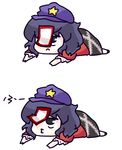  1girl blowing chibi frills frown hat jiangshi lying miyako_yoshika o3o ofuda on_stomach pale_skin simple_background solo star touhou white_background 