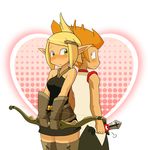  1girl blonde_hair blush bow_(weapon) cra evangelyne fen_(gunpura) heart highres iop orange_hair rubilax sword tristepin_percedal wakfu weapon 