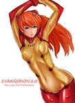  arms_up bangs blue_eyes bodysuit engrish evangelion:_2.0_you_can_(not)_advance highres long_hair looking_at_viewer multicolored multicolored_bodysuit multicolored_clothes navel neon_genesis_evangelion orange_bodysuit orange_hair plugsuit ranguage rebuild_of_evangelion red_bodysuit see-through shikinami_asuka_langley simple_background skin_tight souryuu_asuka_langley test_plugsuit white_background zonda_(solid_air) 