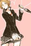  atlus female genderswap hanamura_yousuke headphones persona persona_4 skirt weapon 