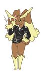  black_sclera bottomless cigarette clothed clothing green_eyes half-dressed jacket lagomorph lopunny male mammal nintendo plain_background pok&#233;mon pok&eacute;mon rabbit ratbutts smoking solo toblerone video_games white_background 