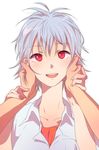  hands_on_another's_cheeks hands_on_another's_face looking_at_viewer male_focus nagisa_kaworu neon_genesis_evangelion out_of_frame pov pov_hands red_eyes shou_(past) solo_focus 