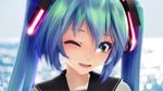  3d absurdres aqua_eyes blush face hatsune_miku highres long_hair looking_at_viewer mikumikudance one_eye_closed open_mouth portrait solo twintails vocaloid vocaloid_(tda-type_ver) yunagi_(ektyr_y) 