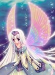  bubble butterfly_wings commentary_request long_hair long_sleeves multicolored multicolored_wings nishiwaki_yuuri original purple_eyes solo underwater white_hair wings 
