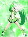  bike_shorts boots choker cure_march green green_choker green_eyes green_hair green_shorts green_skirt hand_on_hip high_heels long_hair magical_girl midorikawa_nao nouto outstretched_arm ponytail power precure shoes shorts shorts_under_skirt skirt smile smile_precure! solo standing tiara tri_tails very_long_hair wind wrist_cuffs 