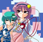  :&lt; brown_eyes crossed_arms green_hair hands_on_hips kieyza kochiya_sanae komeiji_satori multiple_girls purple_eyes purple_hair touhou 