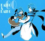  1girl blue bow character_name couple dress dual_persona genderswap genderswap_(mtf) happy hetero highres holding_hands kaiko kaito kunieda_(miniaturegarden) scarf vocaloid 