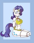  anthro anthrofied ball_gag bdsm blue_eyes blush bondage bound breasts cleavage cloth clothed clothing collar cutie_mark equine female friendship_is_magic gag hair horn horse jewelry kloudmutt long_hair looking_at_viewer mammal my_little_pony navel necklace piercing pony purple_hair rarity_(mlp) solo unicorn 