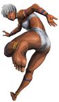  anklet barefoot bikini blue_eyes bracelet breasts dark_skin elena_(street_fighter) feet from_behind jewelry medium_breasts neck_ring official_art one_eye_closed short_hair soles solo street_fighter street_fighter_iii_(series) street_fighter_x_tekken swimsuit toenail_polish underboob white_hair 