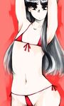  alternate_breast_size amagi_yukiko armpits arms_behind_head bad_id bad_pixiv_id bangs bikini black_eyes black_hair flat_chest hips long_hair looking_at_viewer micro_bikini mike156 navel persona persona_4 solo straight_hair swimsuit 