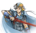  armor bandana beshiexe brown_eyes cape dissidia_final_fantasy final_fantasy final_fantasy_ii frioniel grey_hair male_focus shield solo sword weapon 