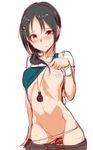  black_hair blush breasts clearite hair_ornament hair_over_shoulder hairclip idolmaster idolmaster_cinderella_girls looking_at_viewer nipples panties panty_pull red_eyes rookie_trainer shirt_lift sketch small_breasts solo stopwatch trainer_(idolmaster) underwear watch white_background wristband 